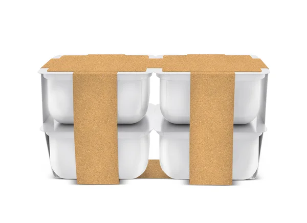 White plastic blank bank for food, oil, mayonnaise, margarine, cheese, ice cream, olives, pickles, sour cream with eco paper cover. Food and drink plastic blank. Template Ready For Your Design. Isolat — Stockfoto