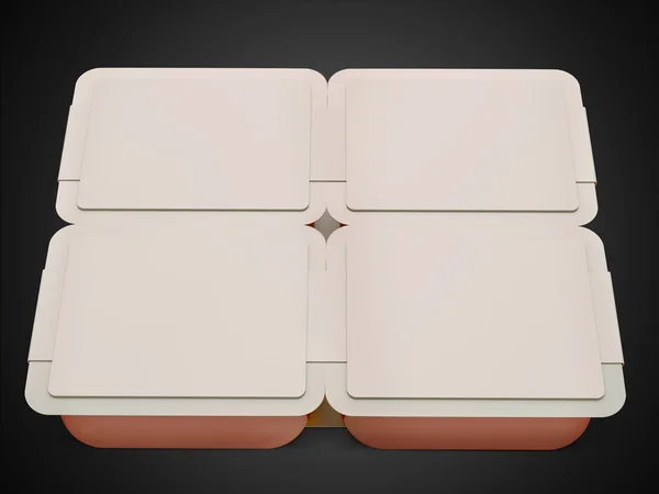 White/ red plastic blank bank for food, oil, mayonnaise, margarine, cheese, ice cream, olives, pickles, sour cream. Food and drink plastic blank. Template Ready For Your Design. Isolated on black. 3D — Stock Fotó