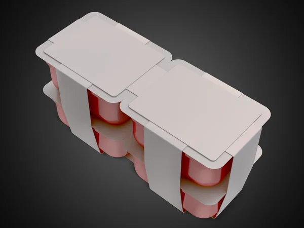 White/ red plastic blank bank for food, oil, mayonnaise, margarine, cheese, ice cream, olives, pickles, sour cream. Food and drink plastic blank. Template Ready For Your Design. Isolated on black. 3D — Stok fotoğraf