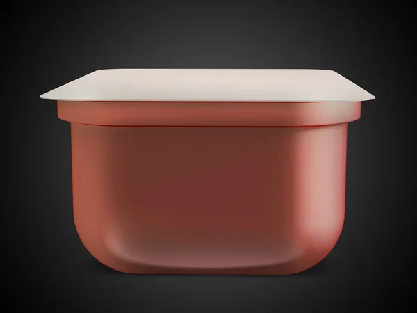 White / red plastic blank bank for food, oil, mayonnaise, margarine, cheese, ice cream, olives, pickles, sour cream. Еда и напитки пластиковые пустые. Шаблон Ready для вашего дизайна. Изолирован на черном. 3D — стоковое фото