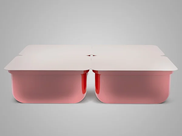 White/ red plastic blank bank for food, oil, mayonnaise, margarine, cheese, ice cream, olives, pickles, sour cream. Food and drink plastic blank. Template Ready For Your Design. Isolated on grey. 3D i — Φωτογραφία Αρχείου