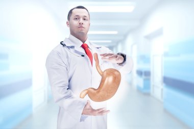 Doktor stetoskop ve bir hastane elinde yüzüstü. Yüksek çözünürlük.