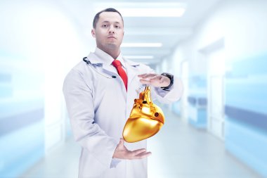 Doktor stetoskop ve bir hastane elinde kalp ile. Yüksek çözünürlük.