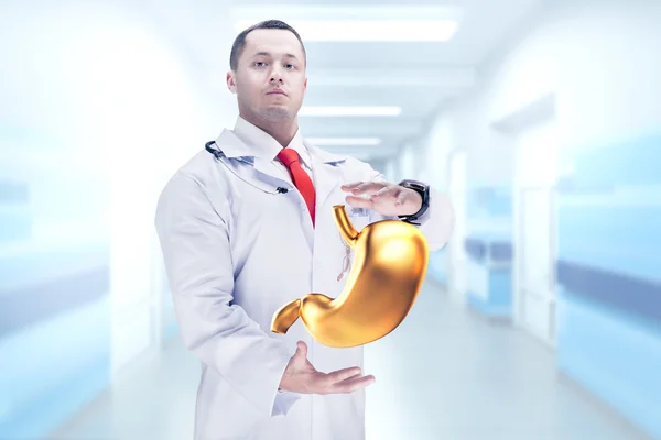 Doktor stetoskop ve bir hastane elinde yüzüstü. Yüksek çözünürlük. — Stok fotoğraf