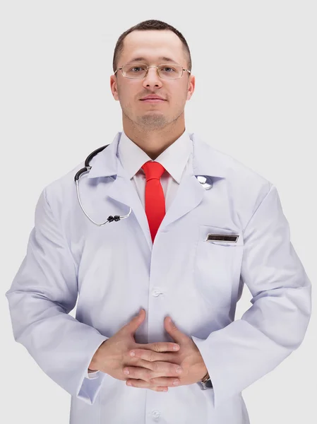Lekarz z stetoskop w szpitalu. białe tło. na białym tle. O wysokiej rozdzielczości. — Zdjęcie stockowe