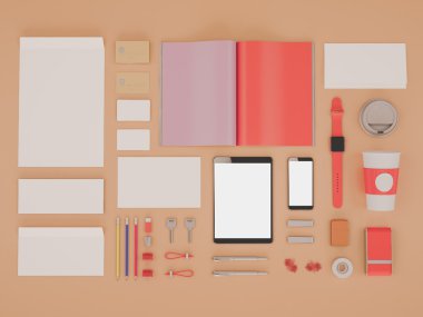 Kırmızı marka sahte. Şablon siyah arka plan üzerine ayarlandı. 3d render. 3d illüstrasyon