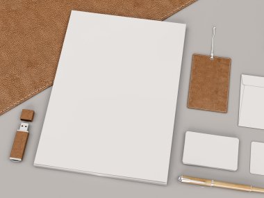 Kahverengi marka sahte. Şablon siyah arka plan üzerine ayarlandı. 3d render. 3d illüstrasyon