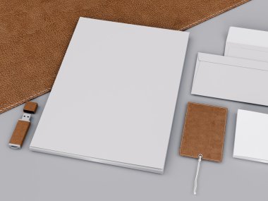 Kahverengi marka sahte. Şablon siyah arka plan üzerine ayarlandı. 3d render. 3d illüstrasyon