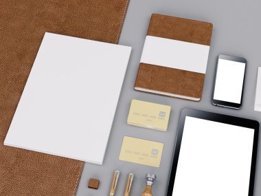 Kahverengi marka sahte. Şablon siyah arka plan üzerine ayarlandı. 3d render. 3d illüstrasyon