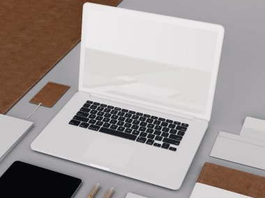 Kahverengi marka sahte. Şablon siyah arka plan üzerine ayarlandı. 3d render. 3d illüstrasyon