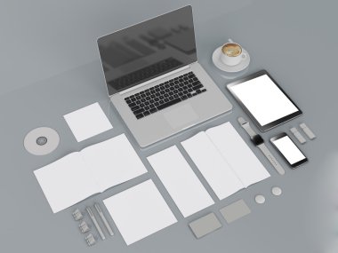 mockup marka. Siyah arka plan üzerine şablonu. 3D render. 3D çizim