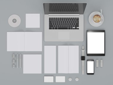 mockup marka. Siyah arka plan üzerine şablonu. 3D render. 3D çizim
