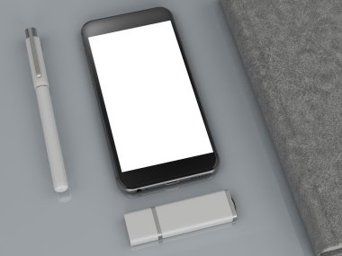 mockup marka. Siyah arka plan üzerine şablonu. 3D render. 3D çizim