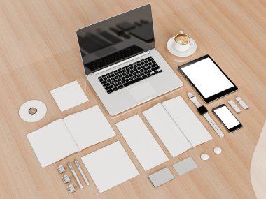 mockup marka. Siyah arka plan üzerine şablonu. 3D render. 3D çizim