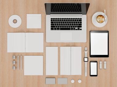 mockup marka. Siyah arka plan üzerine şablonu. 3D render. 3D çizim