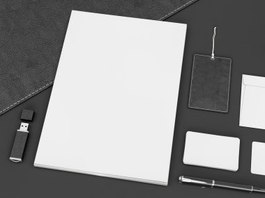 mockup marka. Siyah arka plan üzerine şablonu. 3D render. 3D çizim