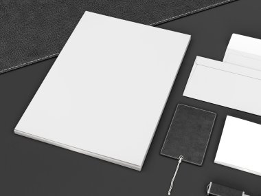 mockup marka. Siyah arka plan üzerine şablonu. 3D render. 3D çizim