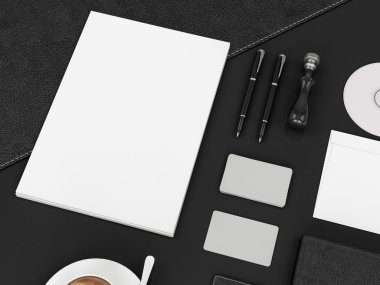 mockup marka. Siyah arka plan üzerine şablonu. 3D render. 3D çizim