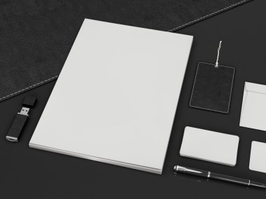 mockup marka. Siyah arka plan üzerine şablonu. 3D render. 3D çizim