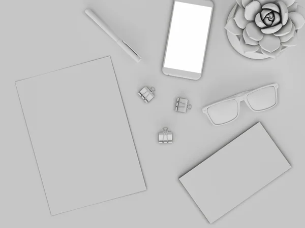 Maqueta de marca. Plantilla blanca fijada sobre fondo blanco. renderizado 3d. Ilustración 3D. Alta resolución . —  Fotos de Stock
