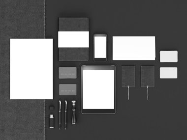 mockup marka. Siyah arka plan üzerine şablonu. 3D render. 3D çizim