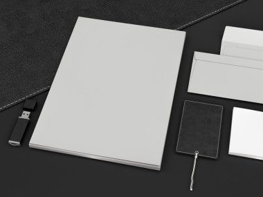 mockup marka. Siyah arka plan üzerine şablonu. 3D render. 3D çizim