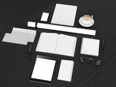 mockup marka. Siyah arka plan üzerine şablonu. 3D render. 3D çizim