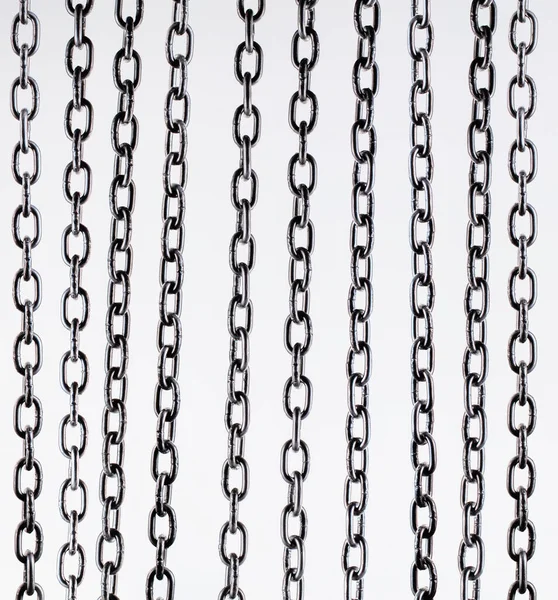 Set Collection Various Metal Chains White Background Vertical Position — Stock Photo, Image