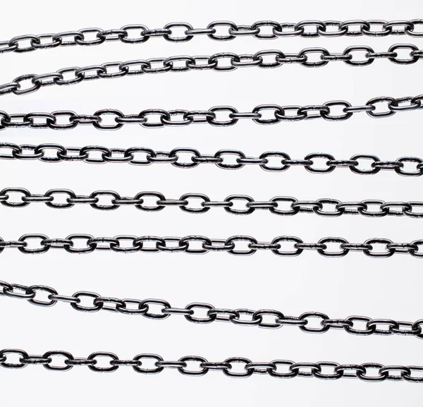 Set Collection Various Metal Chains White Background Vertical Position — Stock Photo, Image