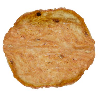 Et parçaları yakın plan, beyaz, 1 parça. Kuru et dilimi yuvarlak.