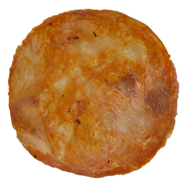 Carne Chips Uri Aproape Izolate Alb Bucata Rotund Felie Uscata — Fotografie, imagine de stoc