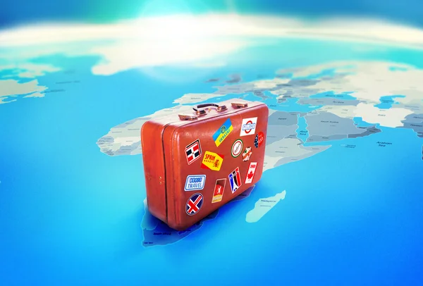 行李。旅游概念，世界地图 — 图库照片