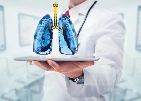 Elinde bir hastanede doktor vith akciğerler — Stok fotoğraf