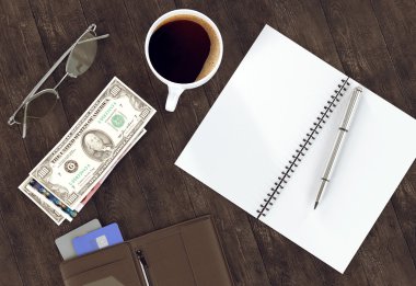 Ahşap arka plan nesnelerinde. Mockup iş şablonu.