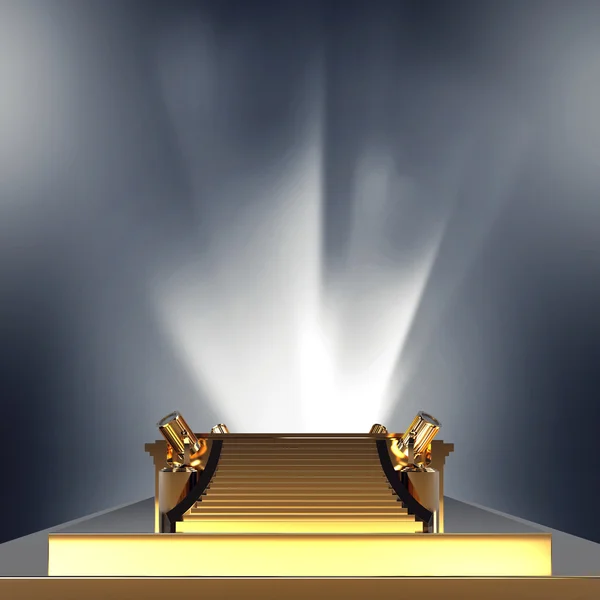 Empty golden stage podium for award ceremony. — Stock Photo, Image