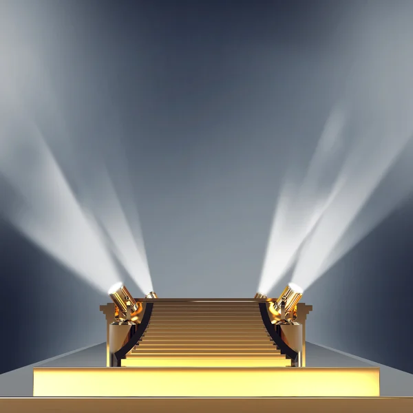 Empty golden stage podium for award ceremony. — Stock Photo, Image