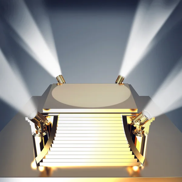 Empty golden stage podium for award ceremony. — Stock Photo, Image