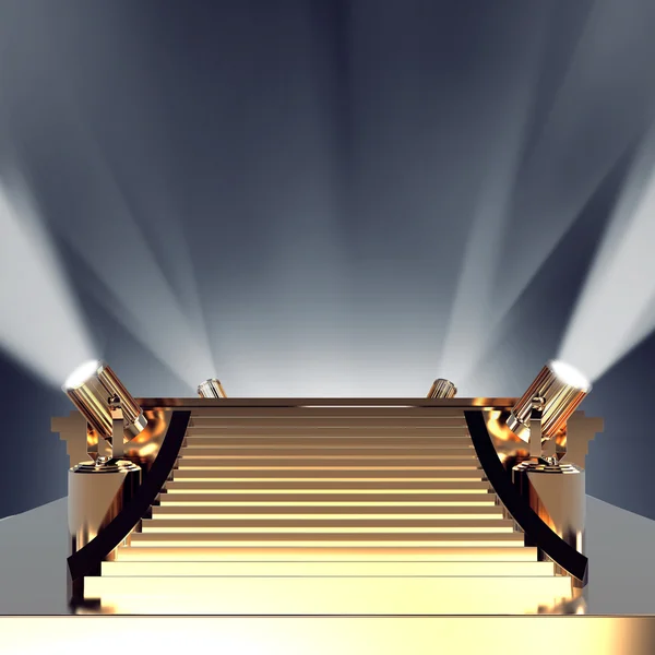 Empty golden stage podium for award ceremony. — Stock Photo, Image