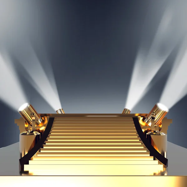 Empty golden stage podium for award ceremony. — Stock Photo, Image