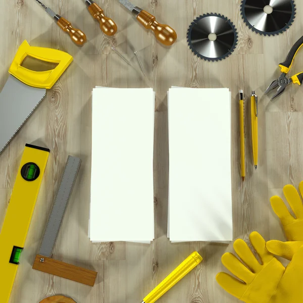 Mockup business template. Carpenter's workspace. — Stock Photo, Image