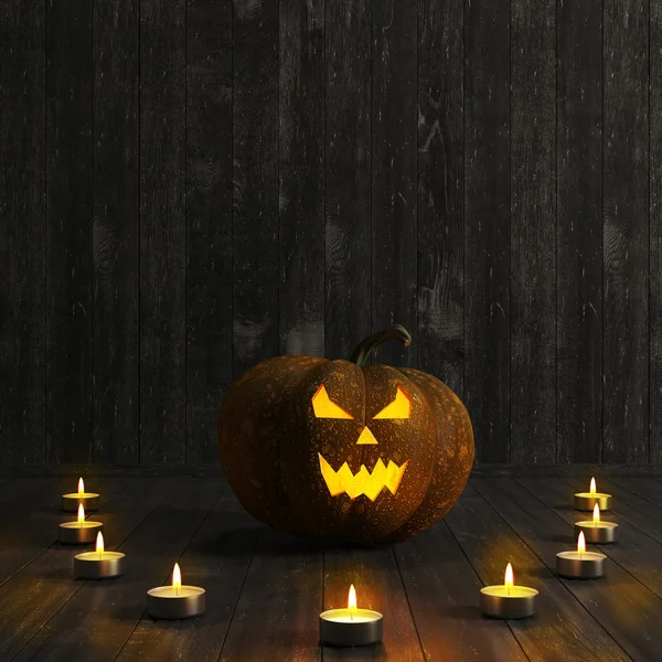 Halloween Jack-o-Laterne Kürbis auf einem Stuhl. — Stockfoto