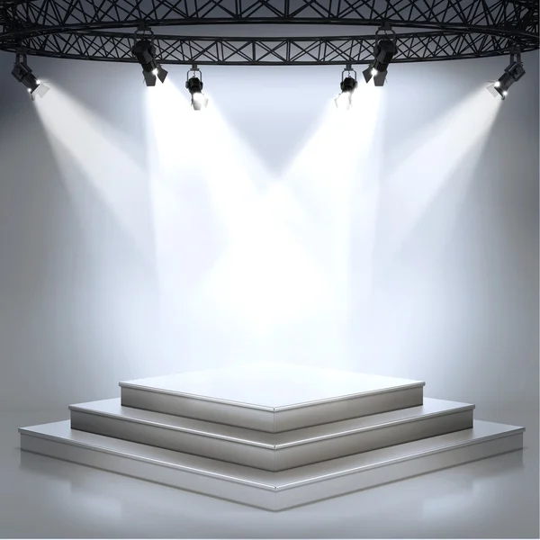 Pódio de palco vazio iluminado para cerimônia de premiação — Fotografia de Stock