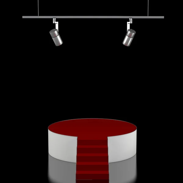 Verlicht kaal speelvlak podium met rode loper voor prijsuitreiking — Stockfoto