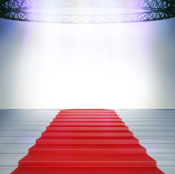 Иллюминированный пустой пьедестал почета с красной дорожкой для церемонии награждения — стоковое фото