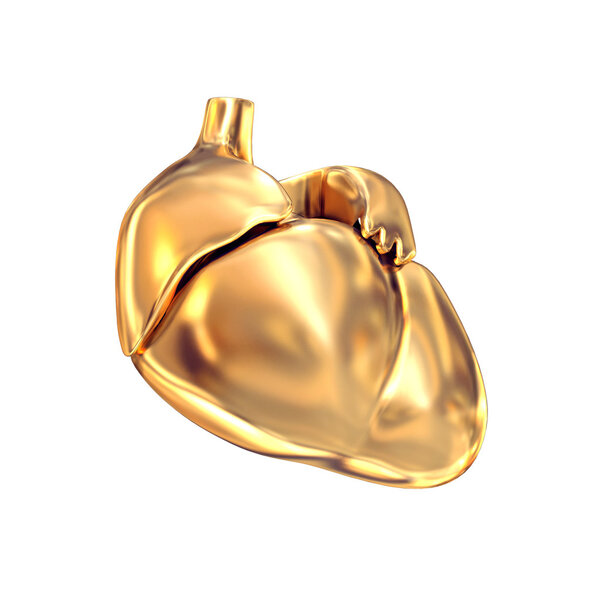 Golden heart  on white  background.