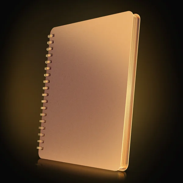 Golden notebook on black  background. — Stock Photo, Image