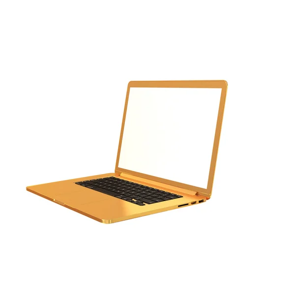 Laptop dourado em um fundo branco — Fotografia de Stock