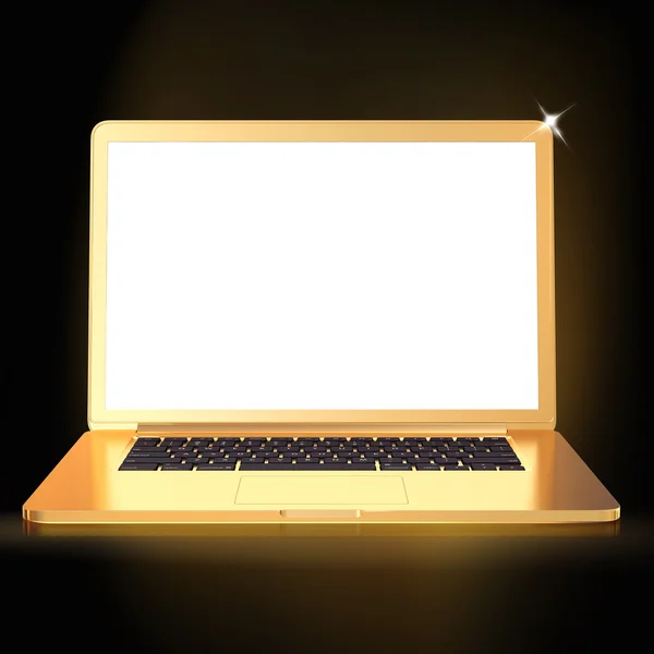Złoty laptopa na czarnym tle — Zdjęcie stockowe