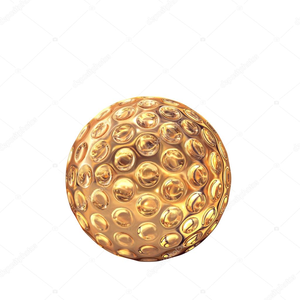 Golden golf ball on white  background.
