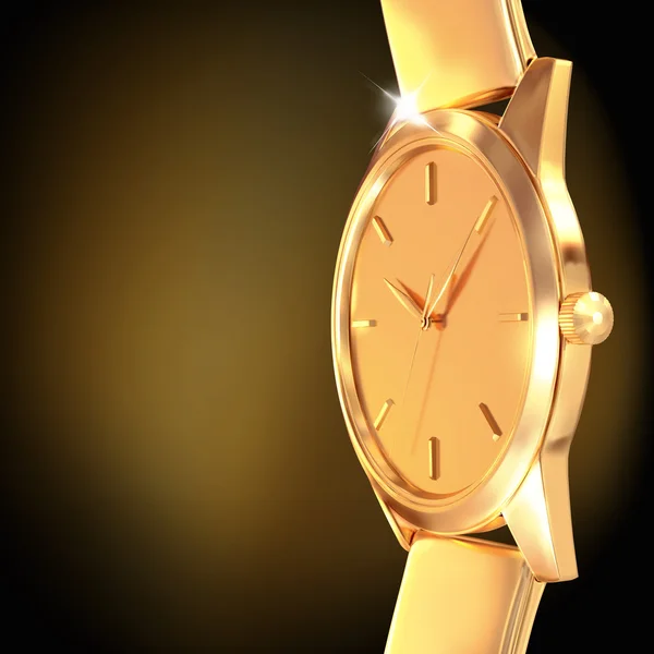 Golden watch  on a black  background — Stock Photo, Image